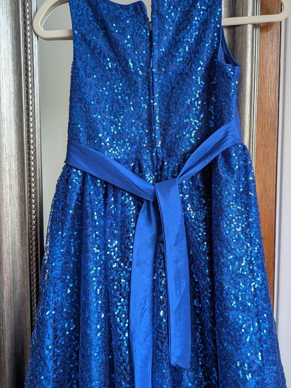 Sparkling Royal Blue Sequin Party Dress with Bow - Picture 3 of 6